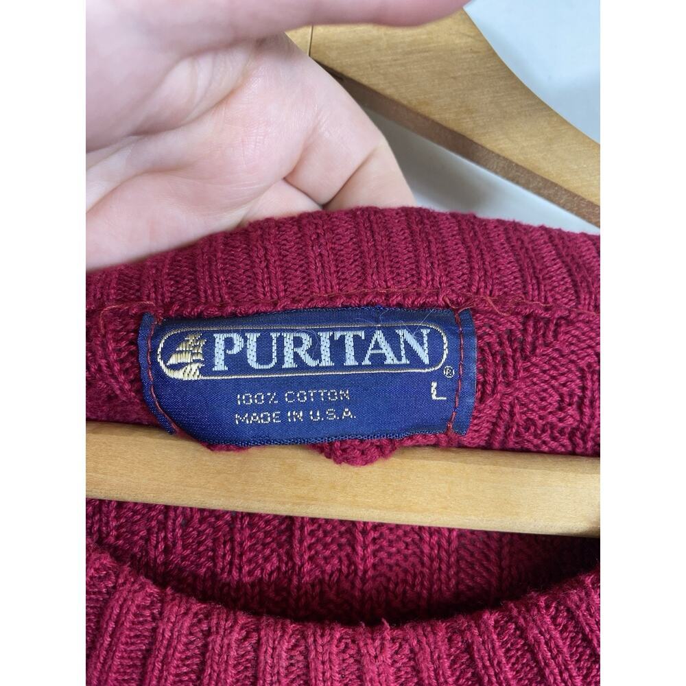 Vintage Sweater Large Mens Chunky Knit Oversized Fisherman Core Red USA Puritan - Picture 3 of 6